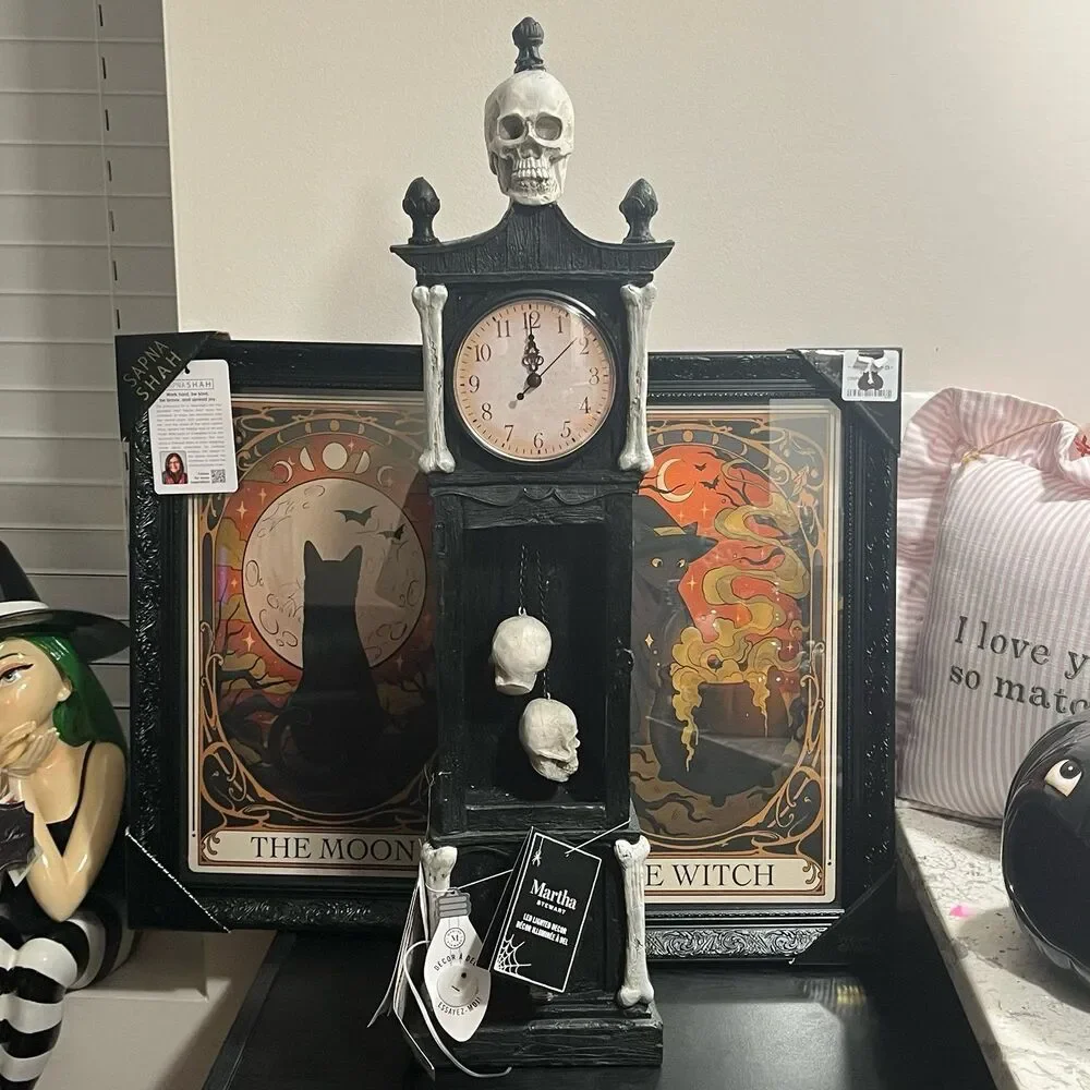 Martha Stewart Halloween Grandinroad Dupe Skeleton Skull Clock Tower Decor